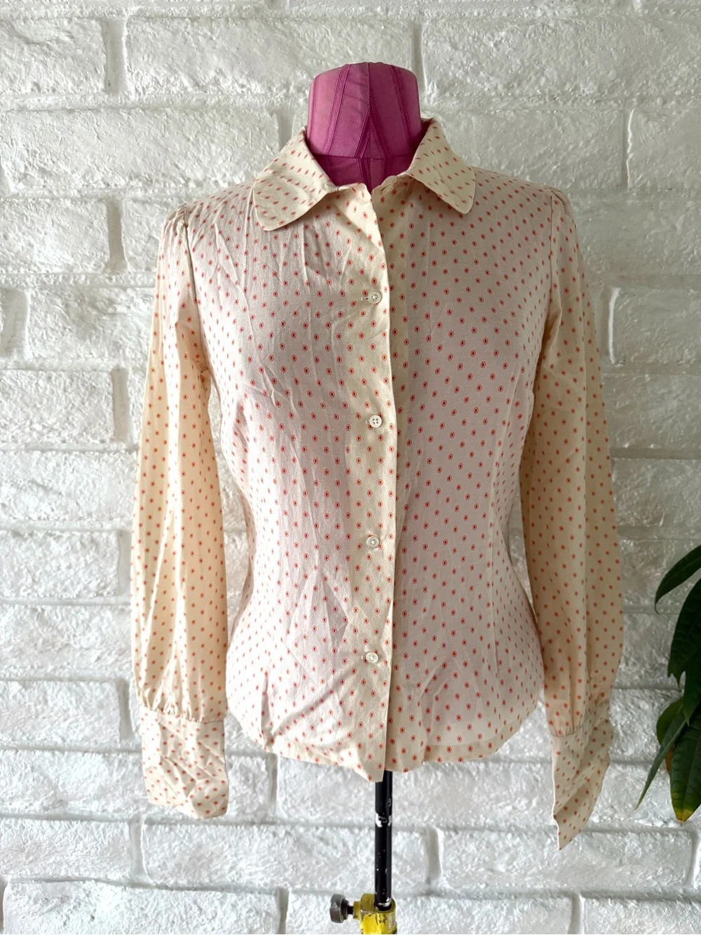 Original Penguin Cream & Pink Polka Dot Fitted Button-Up Blouse T-33